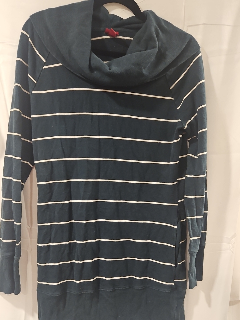 Merona Teal and White Striped Cowl-Neck Sweater